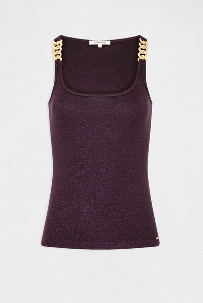 Vest top with wide straps and chains plum ladies'