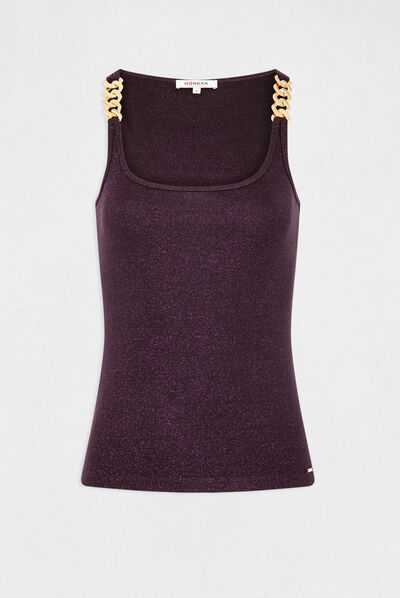 Vest top with wide straps and chains plum ladies'
