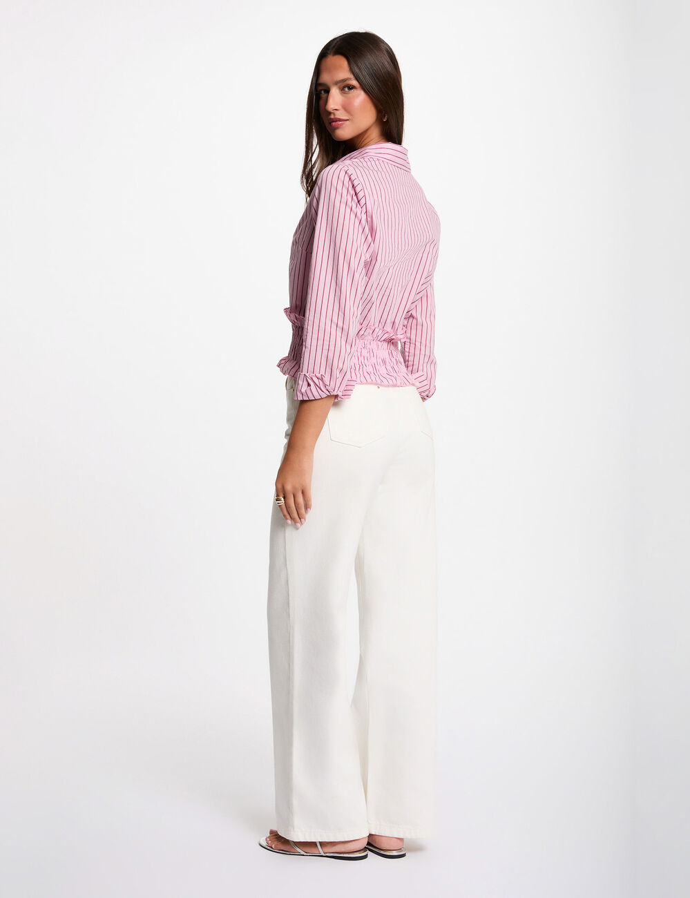 Striped shirt with a notched collar pink women