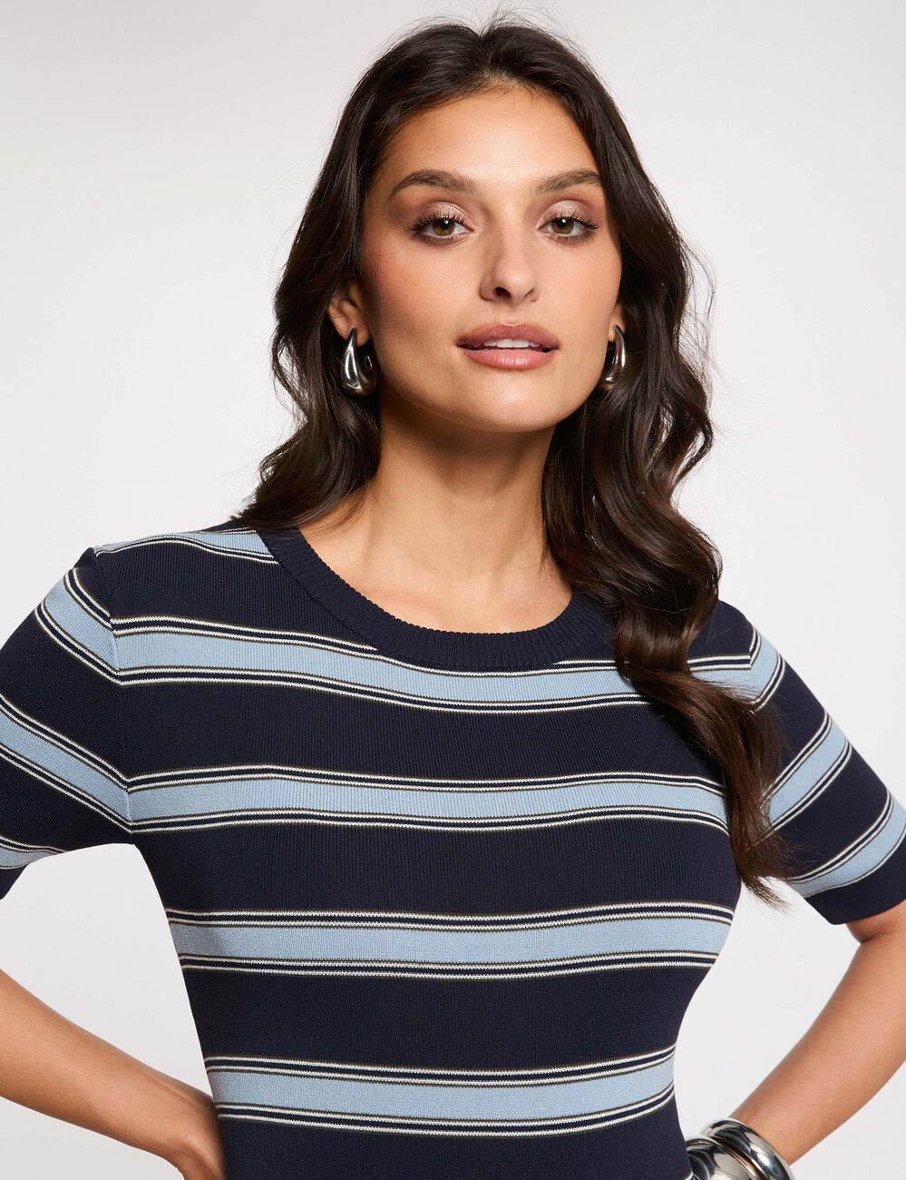 Fitted short-sleeve sweater navy blue women