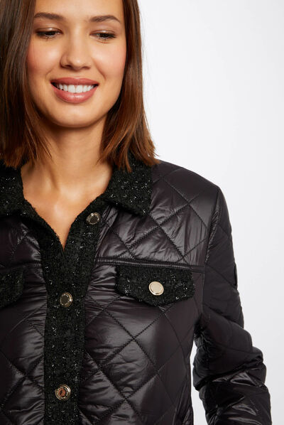 Straight buttoned padded jacket black ladies'