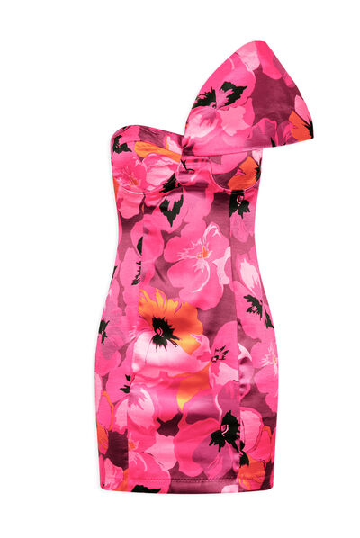 Fitted satin dress with floral print multico ladies'