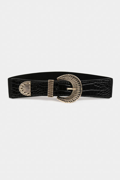 Elasticised belt with buckle black ladies'