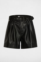 Faux leather fitted shorts black women
