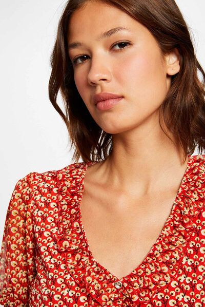 Short-sleeved t-shirt vegetal print red ladies'