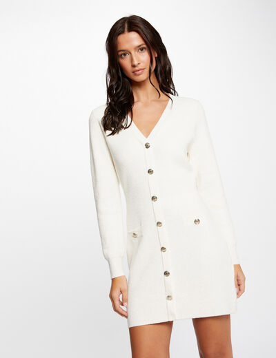 Fitted jumper dress with buttons ivory ladies'