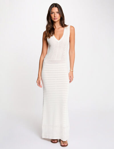 Long knitted openwork dress white women