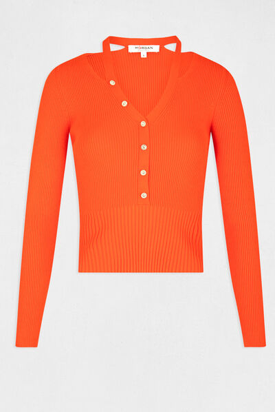 Long-sleeved jumper with buttons orange ladies'