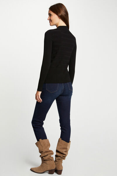 Long-sleeved zipped cardigan black ladies'