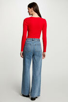 Ribbed jumper with V-neck red women