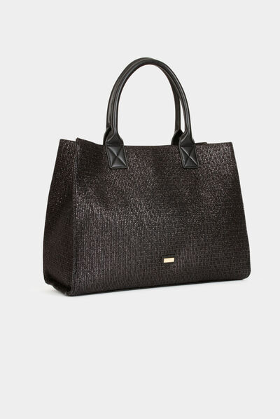 Rectangular shopper bag with spangles black ladies'
