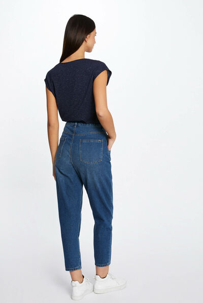 Short-sleeved t-shirt with V-neck navy ladies'