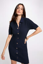 Fitted short knit dress navy blue women