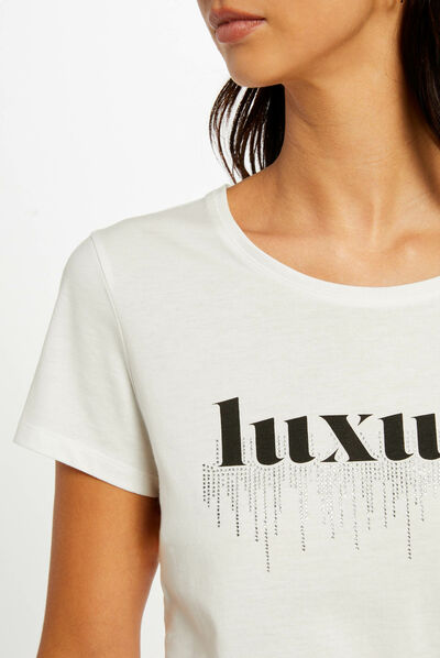 Short-sleeved t-shirt with message ecru ladies'