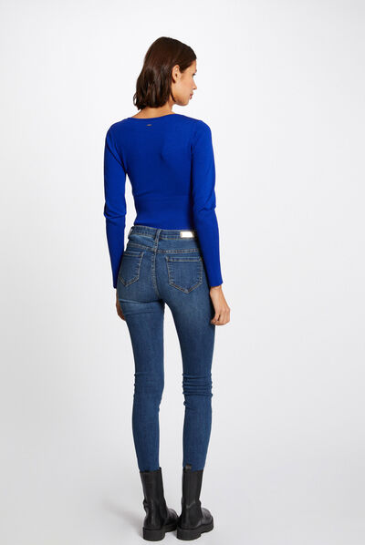 Long-sleeved jumper with zipped detail electric blue ladies'