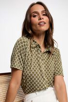Printed shirt with notched collar khaki green women