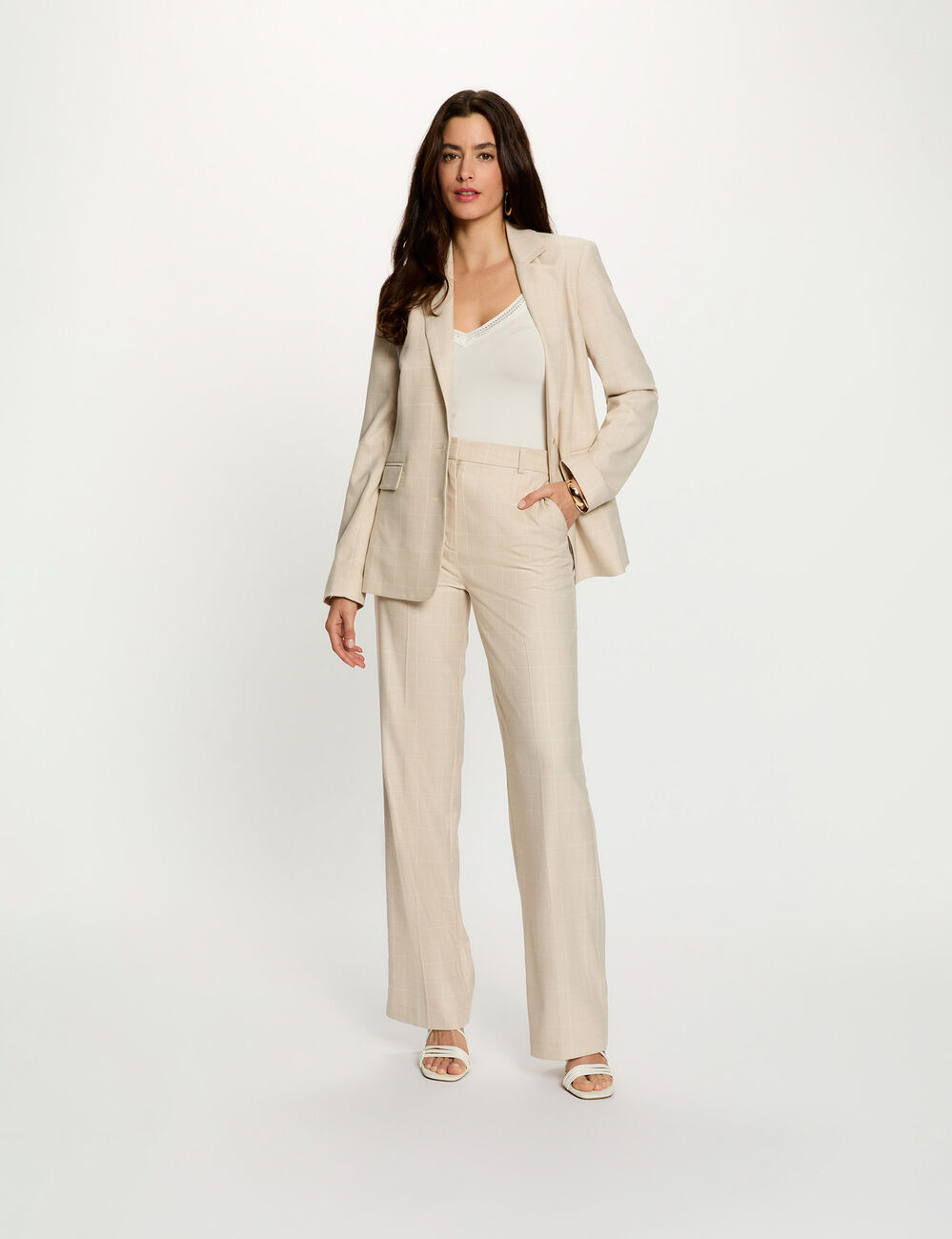 Tailored collar blazer beige women