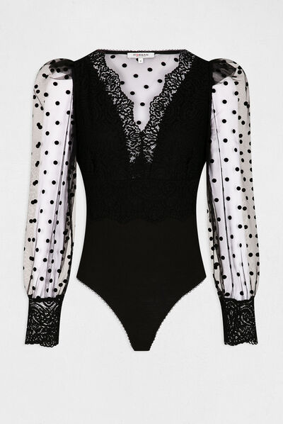 Long-sleeved body with lace black ladies'
