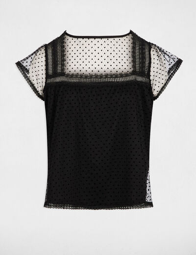 Lace t-shirt with square neckline black women