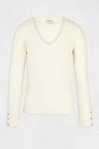Pull manches longues maille duveteuse ivoire femme
