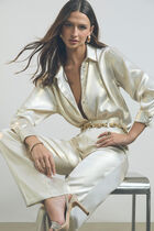 Long-sleeved satin shirt gold yellow women