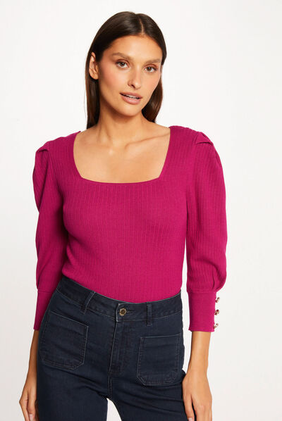 Jumper with puff 3/4-length sleeves raspberry ladies'