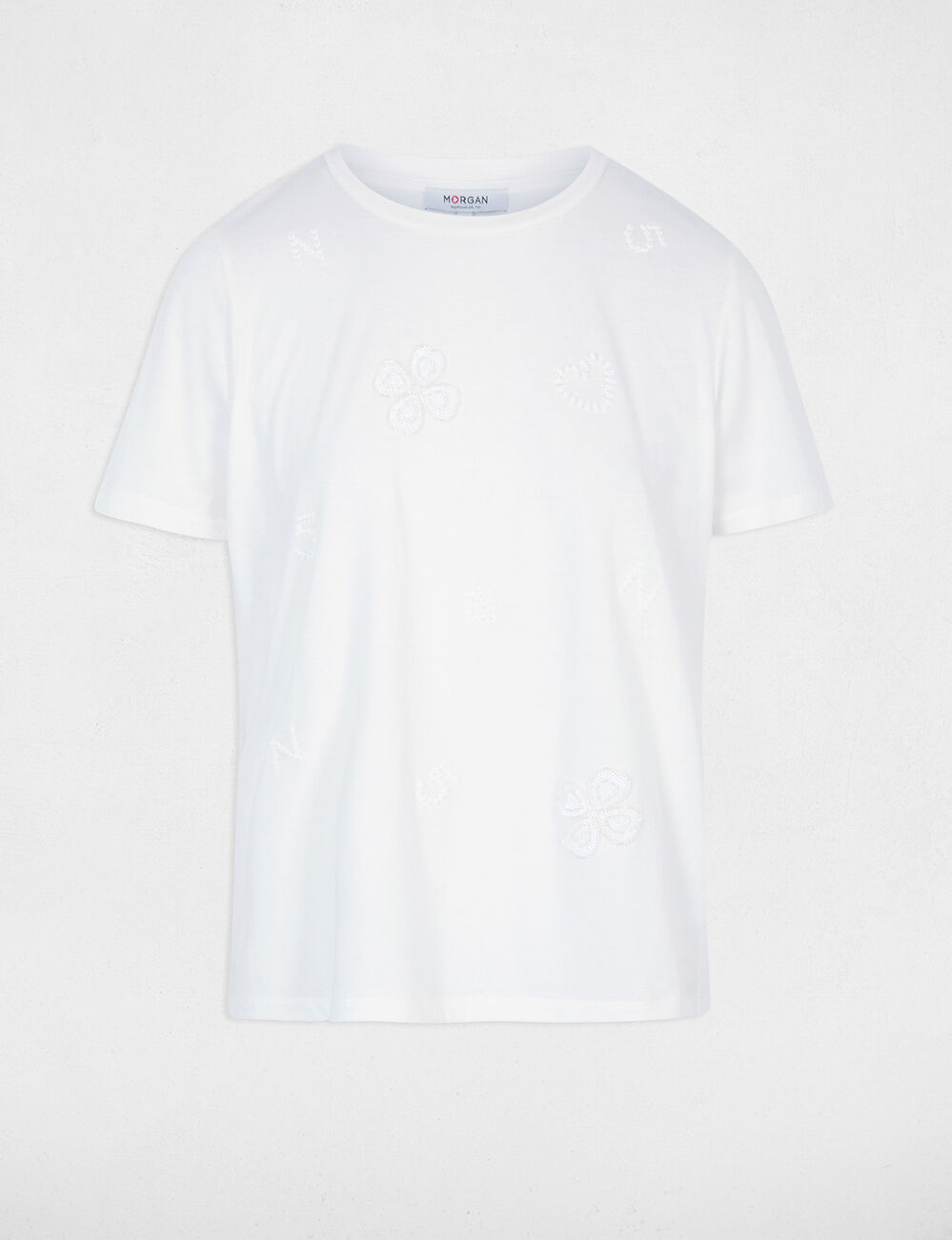 Embroidered round neck t-shirt white women