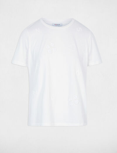 Embroidered round neck t-shirt white women
