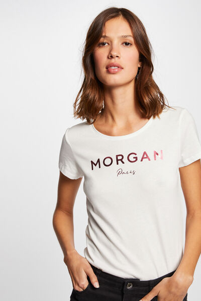 Short-sleeved t-shirt with message coral ladies'