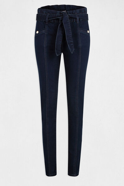 High-waisted belted slim jeans stone denim ladies'