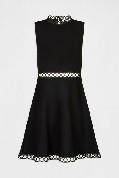Skater jumper dress openwork strips black ladies'
