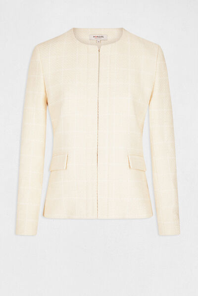 Straight jacket with round neck ivory ladies'