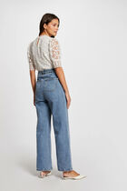 Short-sleeved blouse with lace ivory women