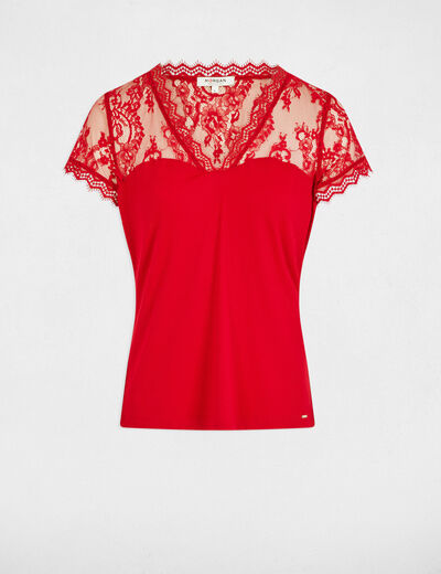 Short-sleeved t-shirt with lace red women