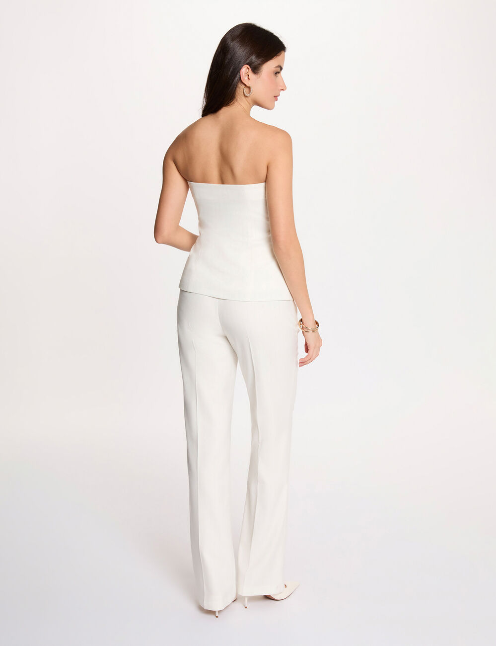 Wide-leg trousers with pinstripes white women
