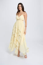 Long dress with V-neck pastel yellow women
