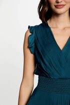 Robe droite fluide sans manches bleu pétrole femme