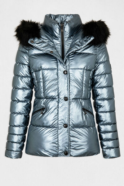 Metallised waisted padded jacket blue ladies'