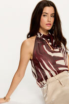 Pleated top with lavalli&egrave;re neck multicolor women