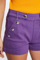 Straight shorts with buttons dark purple women