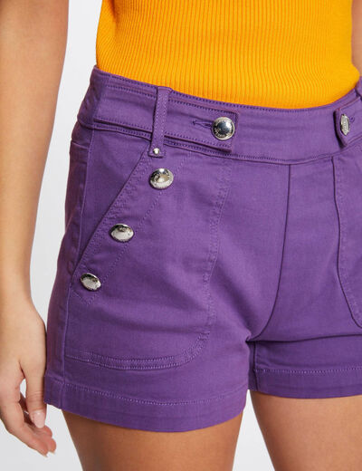 Straight shorts with buttons dark purple women