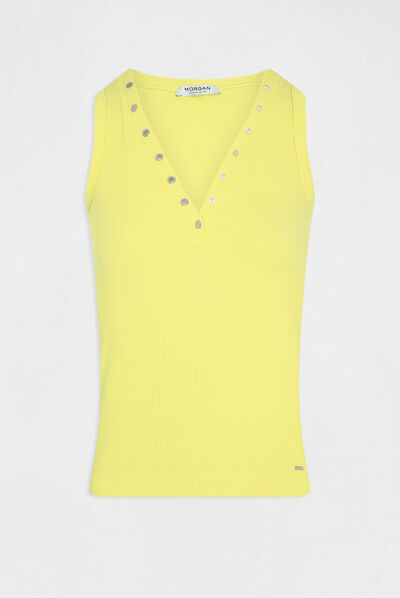 Ribbed vest top with wide straps yellow ladies'