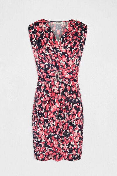 Draped fitted dress abstract print pink ladies'