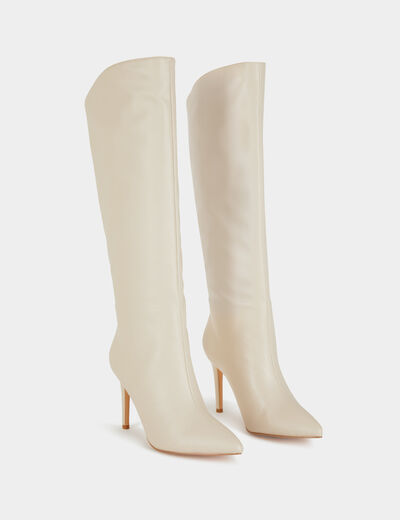 Leather high boots with stiletto heels ivory women
