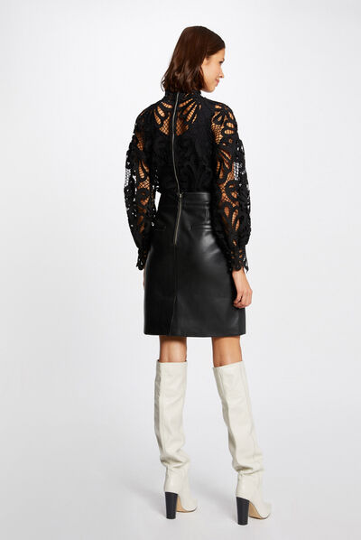 Long-sleeved blouse with lace black ladies'