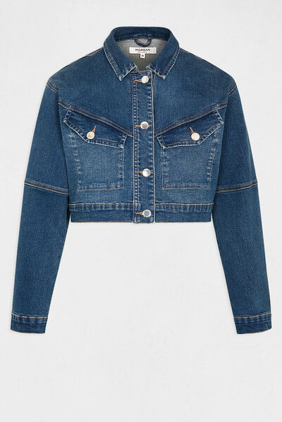 Straight buttoned denim jacket stone denim ladies'