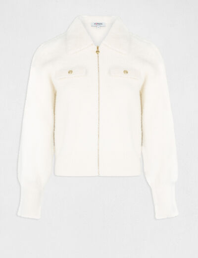 Long-sleeved cardigan with lapel collar ivory women
