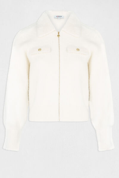 Long-sleeved cardigan with lapel collar ivory ladies'
