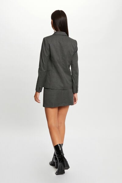 Checked waisted jacket anthracite grey ladies'