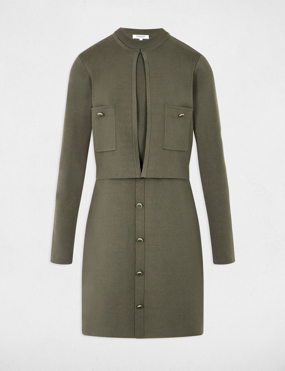 Robe courte effet 2-en-1 vert kaki femme